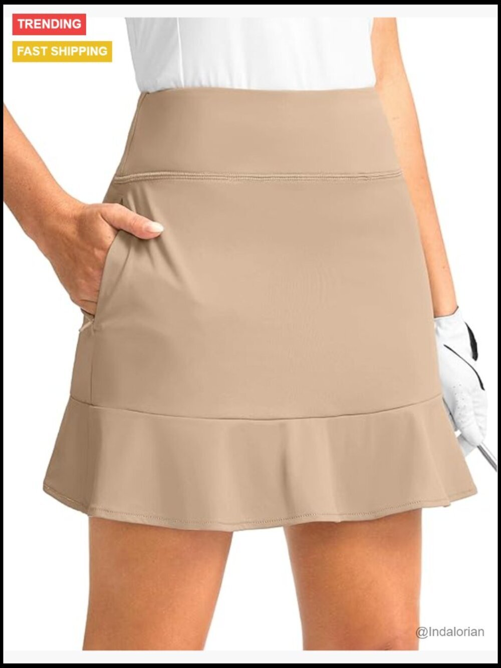 High Waisted Golf Skort with Built-in Shorts and 5 Pockets in Light Khaki